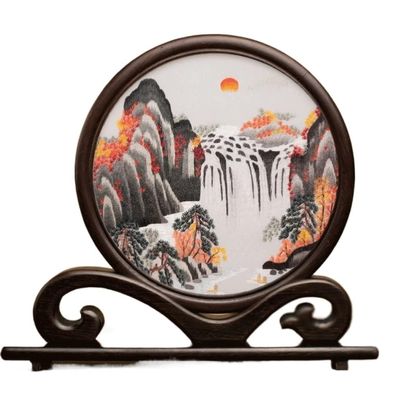 OqcEha Double-Sided Embroidery Table,Embroidery Screen, Decoration Table Antique Style Embroidery Small Screen Classical Decoration Handmade Double-Sided Embroidery Desktop
