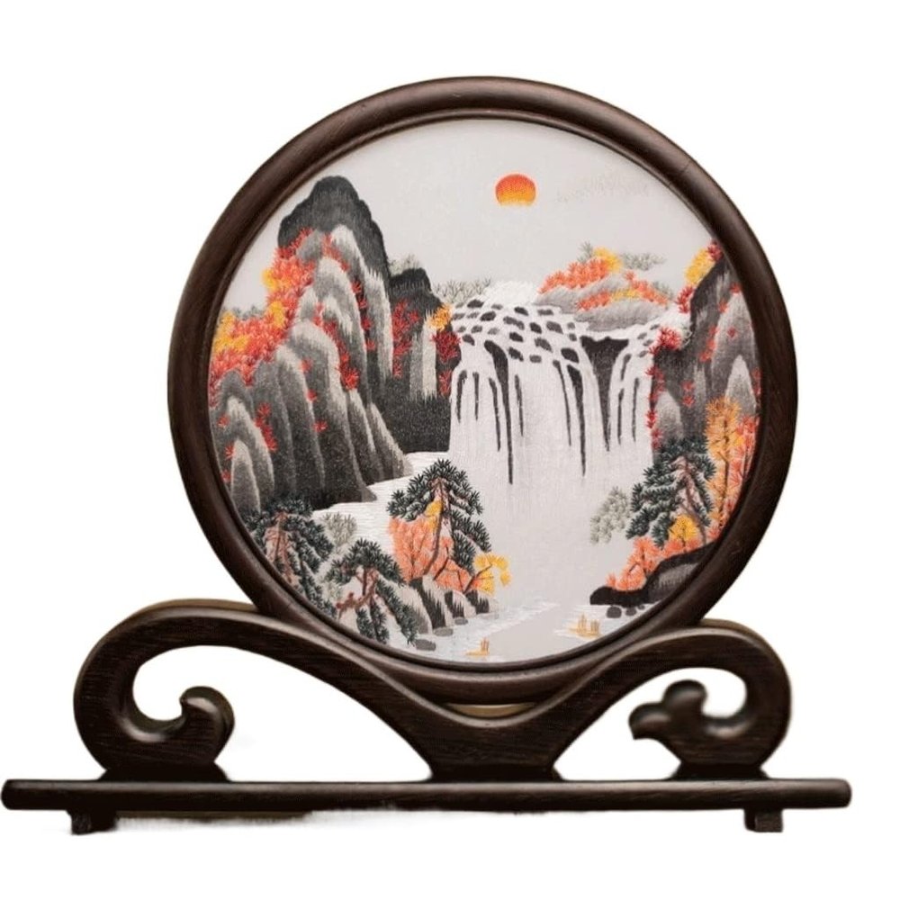 OqcEha Double-Sided Embroidery Table,Embroidery Screen, Decoration Table Antique Style Embroidery Small Screen Classical Decoration Handmade Double-Sided Embroidery Desktop
