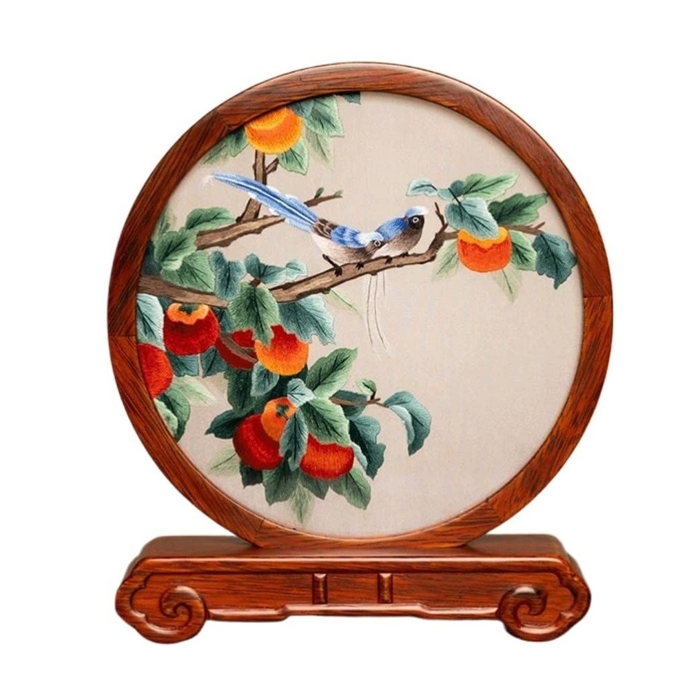 OqcEha Double-Sided Embroidery Table,Embroidery Screen, Handmade Double-Sided Embroidery Desktop Table Suzhou Embroidery Beauty Chinese Small Table Screen Embroidery