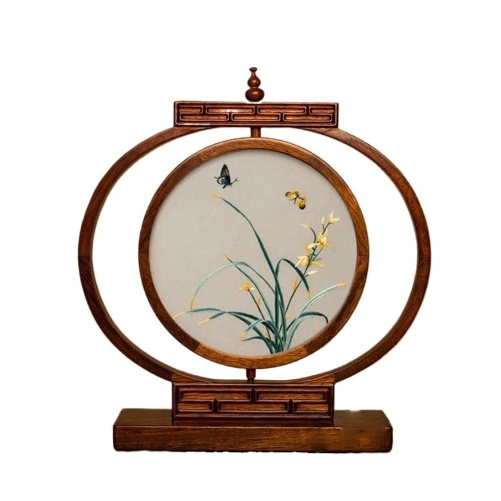 OqcEha Double-Sided Embroidery Table,Embroidery Screen, Ornaments Handmade Double-Sided Embroidery Tabletop Ornaments Suzhou Embroidery Beauty Chinese Small Table, 32*35cm