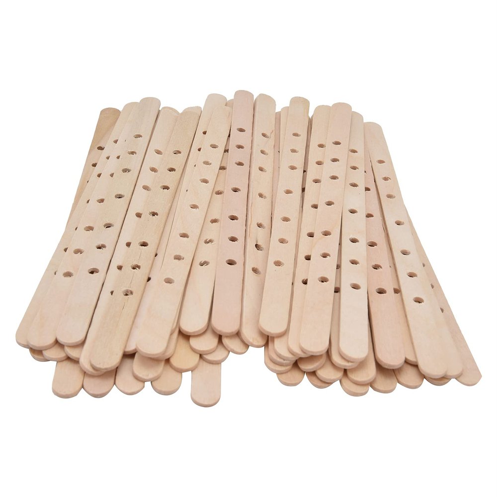 Pilipane 50Pcs Wooden Candle Wick Fixers, Birch Candle Wick Holders, Wick Centering Devices Candle Wick Bars for Effortless Candle Making (7 Holes)