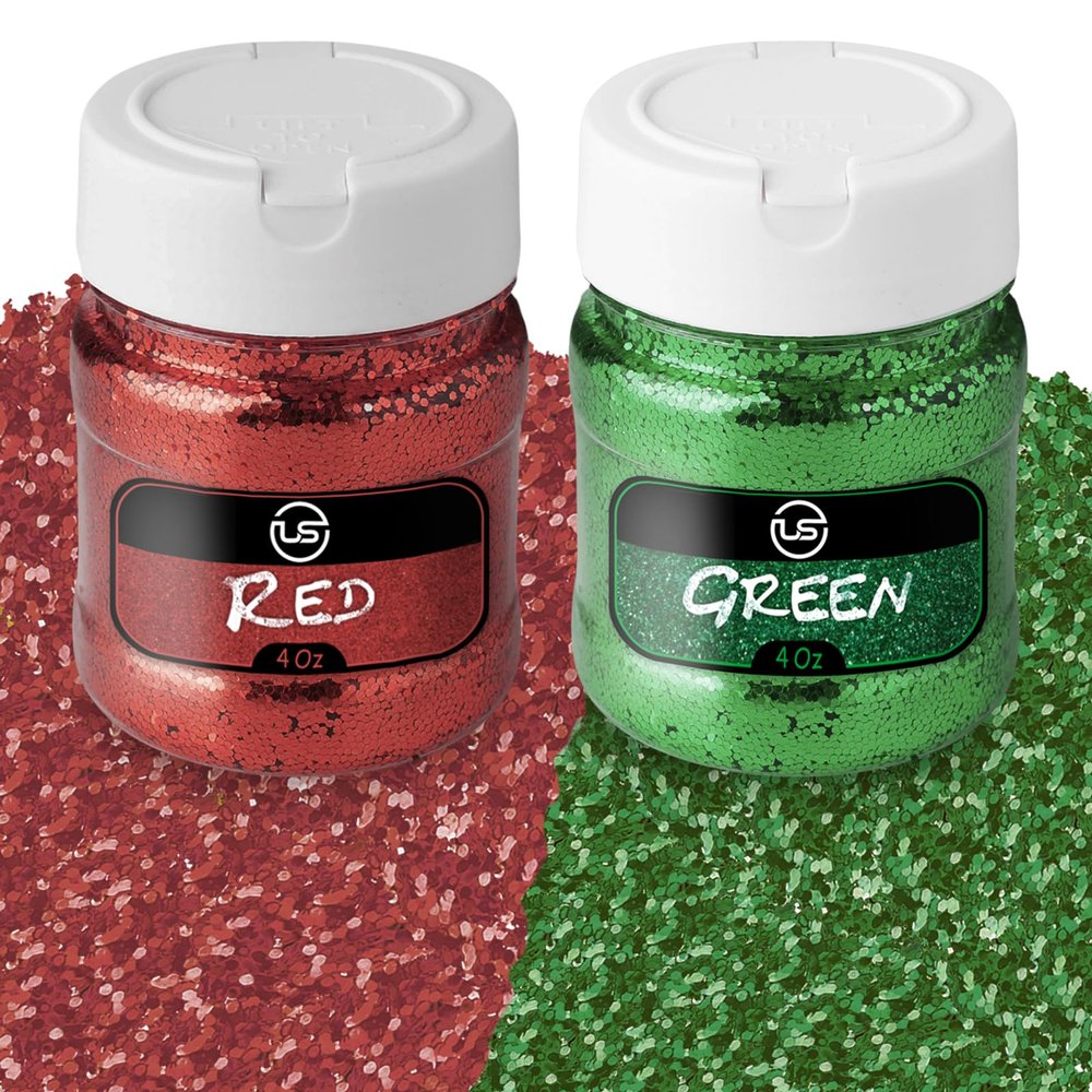 Christmas Glitter Red, Green Fine Glitter for Crafts, Resin, and Scrapbooking, 4 OZ Christmas Confetti Pack for Dcor