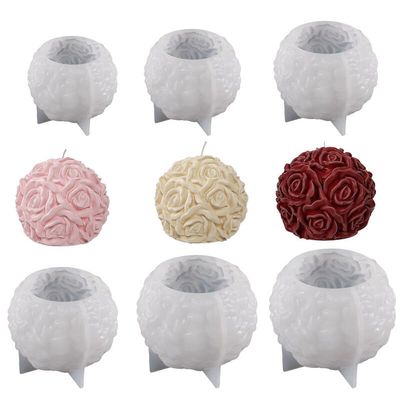 Pack of 6 Rose Ball Candle Mold 3D Flower Ball Silicone Candle Mold Valentines Day DIY Crafts Resin Casting Mold Unique Shape Silicone Mold for Aromatherapy Candle Homemade Soap Chocolate Making