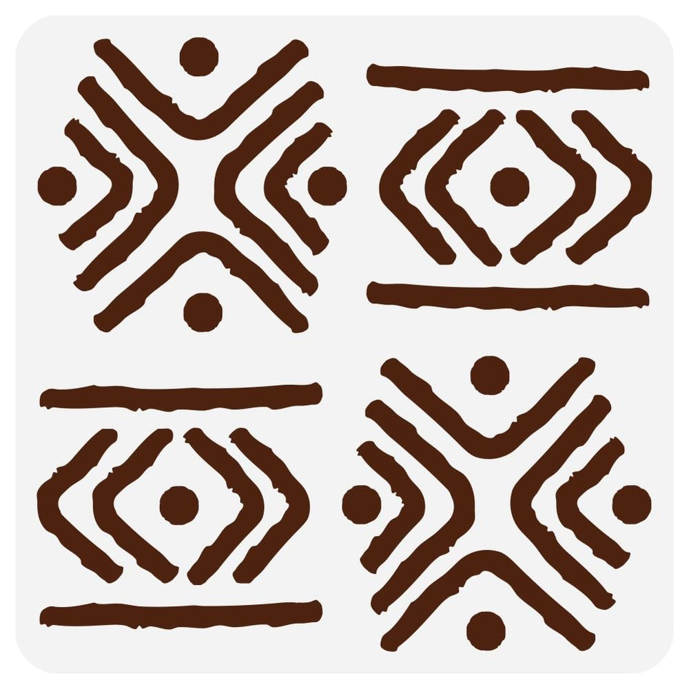 FINGERINSPIRE Kuba Repeat Pattern Tribal Painting Stencil 11.8x11.8 PET Reusable Tribal Themes Spraying Stencil for Wood Floor Wall