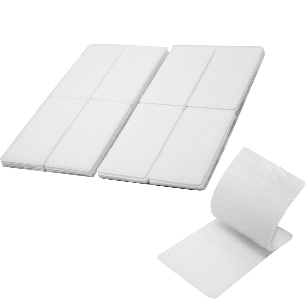 (2x4 Inch, 20 Sets) Strips with Adhesive for Fabric, No Sew Stick On for Fabric, Sticky Back for Clothes, Curtains - Heavy Duty Double Sided Hook and Loop Hem Tape Fasteners, No Sewing No Iron, White