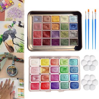 20 Colors Watercolor Painting Set, Metallic Watercolor Paint Set, Pearlescent Watercolor Paint, Glitter Watercolor Paint, Ideal for Beginners and Artists (2pcs-2)