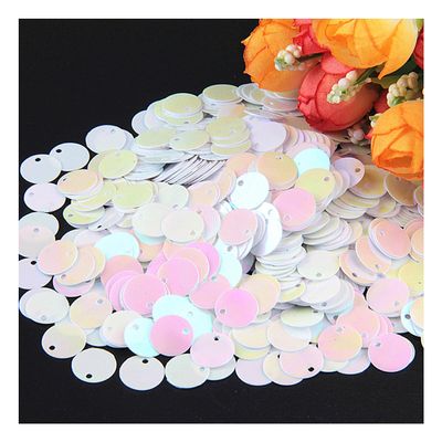 homeemoh 20g/Pack Flat Round Sequins, 15mm Loose Craft Sequin Glitter PVC Spangles Loose Paillette with Hole for Cloth, DIY Crafts, Embroidery (AB - White)
