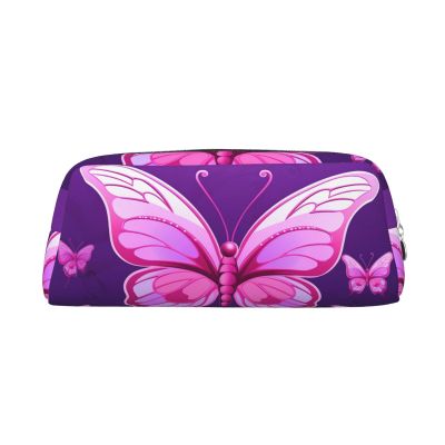 Dwrepo butterfly Pencil Bag Portable Leather Pencil Case Travel Makeup Bag Large Capacity Toiletry Bag for Women