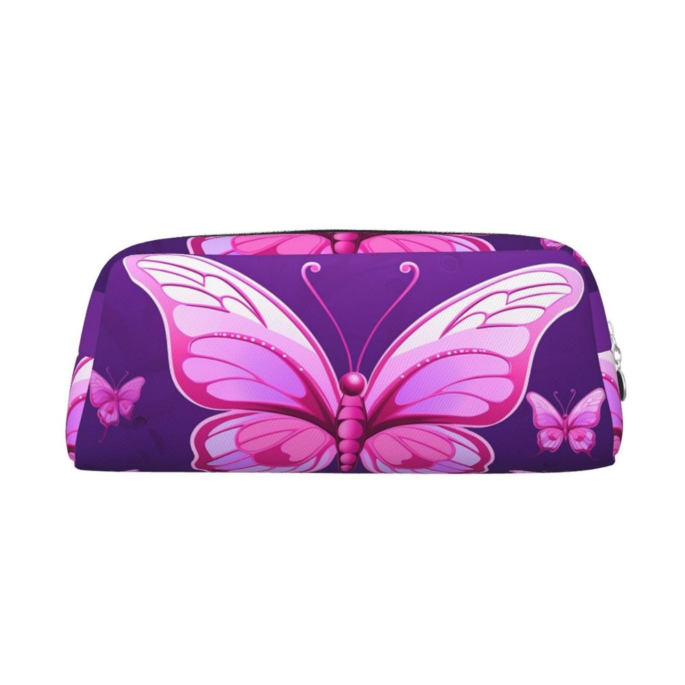 Dwrepo butterfly Pencil Bag Portable Leather Pencil Case Travel Makeup Bag Large Capacity Toiletry Bag for Women