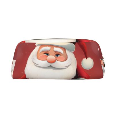 Dwrepo Santa Claus Pencil Bag Portable Leather Pencil Case Travel Makeup Bag Large Capacity Toiletry Bag for Women