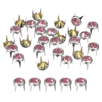 uxcell 120Pcs Rhinestone Stud Refills, 6mm/0.24" Rhinestone Claw Beads Nailhead, Rivets Metal Spikes Rivet Decorative for DIY Leather Craft Making Purse Clothing Shoes Belt, Silver Pink