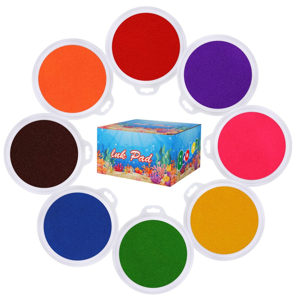 Cmysteries 8 Pack 7.1" Large Ink Pad for Rubber Stamp Partner DIY Color, Rainbow Finger Stamp Pad for Rubber Stamp Crafting Paper Wood Fabric Scrapbook