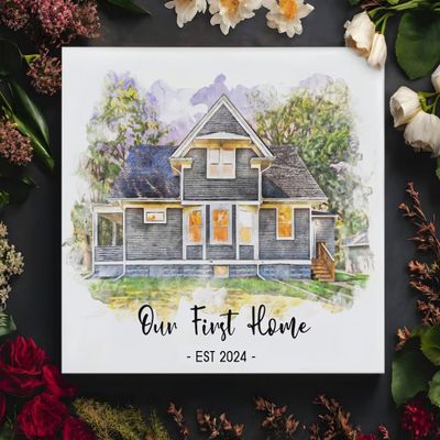KORAFINA Personalized Home Painting Wall Art, House Portrait, Watercolor House Painting, Draw Home Customized Portrait Realtor Gift Custom Watercolor Housewarming Gift Building Print