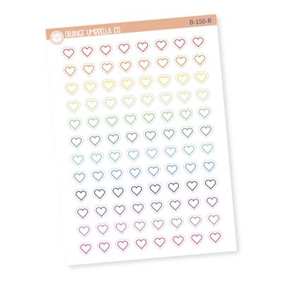 Heart Outline Planner Stickers | Rainbow Clear Matte | B-150-RCM