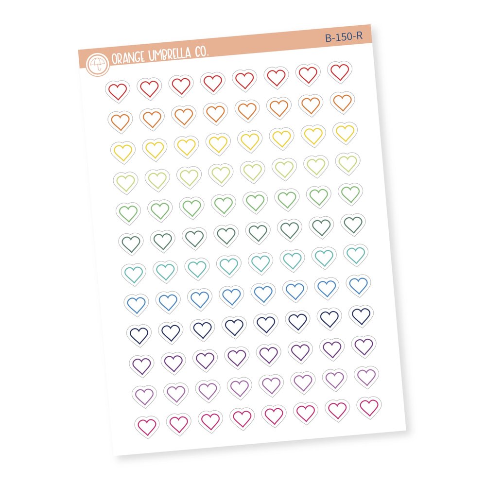 Heart Outline Planner Stickers | Rainbow Clear Matte | B-150-RCM