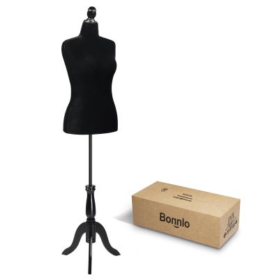Bonnlo Female Dress Form Pinnable Mannequin Body Torso with Wooden Tripod Base Stand (Black, 14-16)