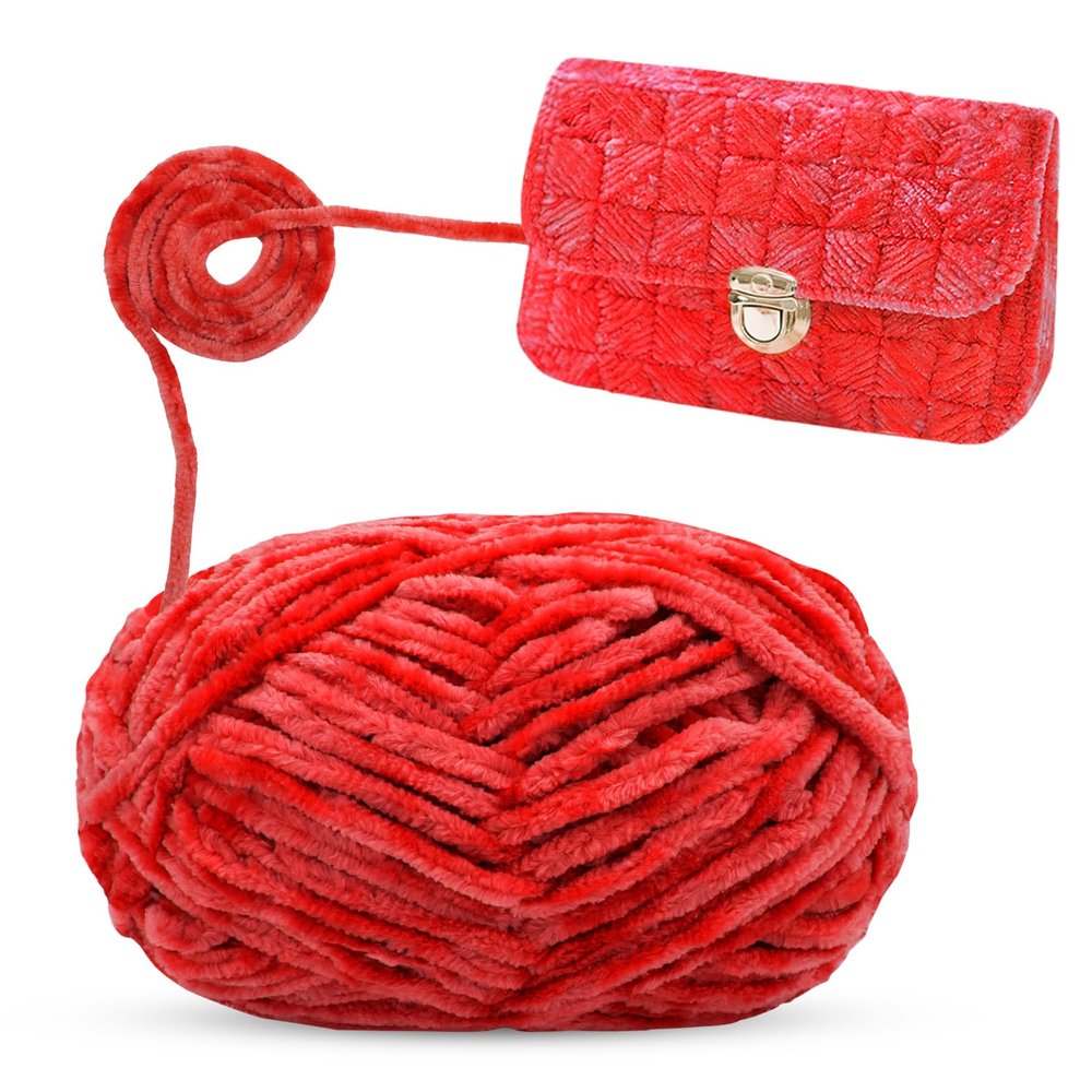 LEREATI Red Chenille Yarn 100 gr (87 yds) Soft Velvet Yarn Colorful Bag Blanket Yarn Fluffy Crochet Yarn for Crocheting, Knitting, DIY Crafts, Bag, Sock, Doll (1 Skein)