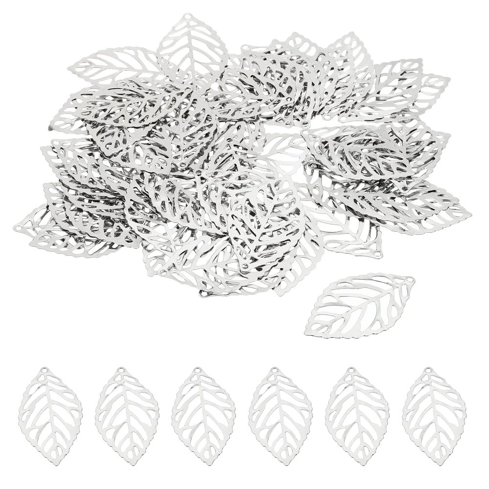PATIKIL 35mm Leaf Pendants, 50 Pack Metal Tree Leaf Beads Bulk Leaves Charm Mesh for Jewelry Making Bracelet Necklace Earring Keychain Style 1, Nickel