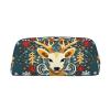 Dwrepo Xmas Gift Deer Pencil Bag Portable Leather Pencil Case Travel Makeup Bag Large Capacity Toiletry Bag for Women view 1