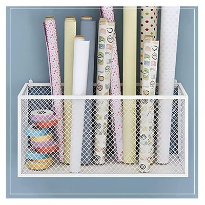 Craft Room Ribbon Storage Organizer Rack Gift Ribbon Shelf, Mesh Wrapping Paper Holder for Linen, Fabric and Texture Rolls Commercial Holdera for Satin Embroidery Ribbons XJJUN ( Color : White , Size
