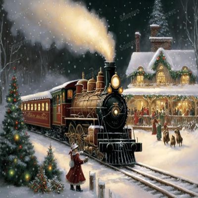 Snuqevc Christmas Cozy Train Diamond Painting Kits, Adult 5D Diamond Painting Colorful Rhinestone Art Set for Beginners, Perfect Room Decor Home Decor Wall Decor Gift (20x24inch)