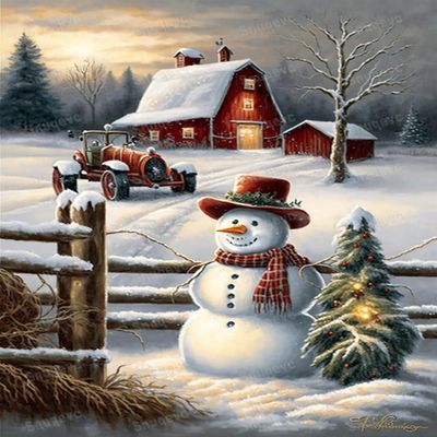 Snuqevc Christmas Farm Snowman Diamond Painting Kits, Adult 5D Diamond Painting Colorful Rhinestone Art Set for Beginners, Perfect Room Decor Home Decor Wall Decor Gift (20x24inch)