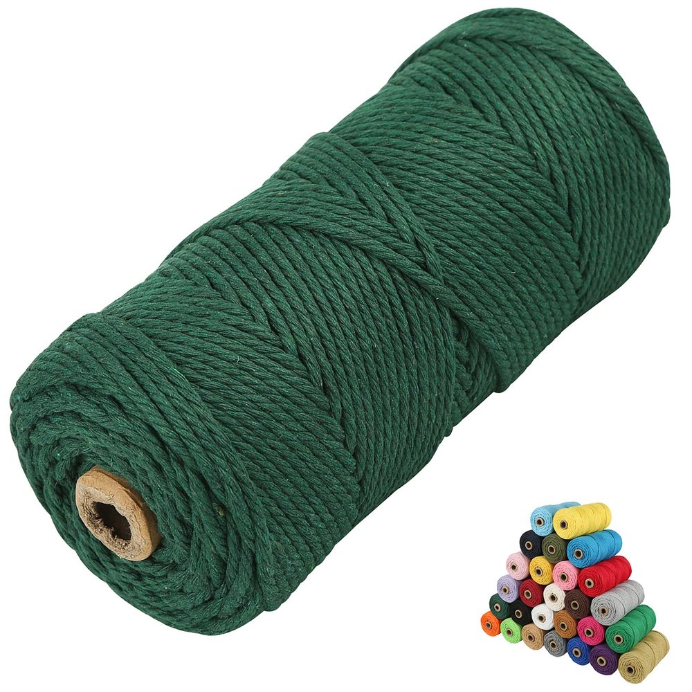 Macrame Cotton Cord, 4 Ply Twisted Macrame Yarn, Natural Cotton Cord Perfect Macrame Supplies for Macrame Plant Hangers DIY Crafts (Dark Green, 2mm*219Yards)