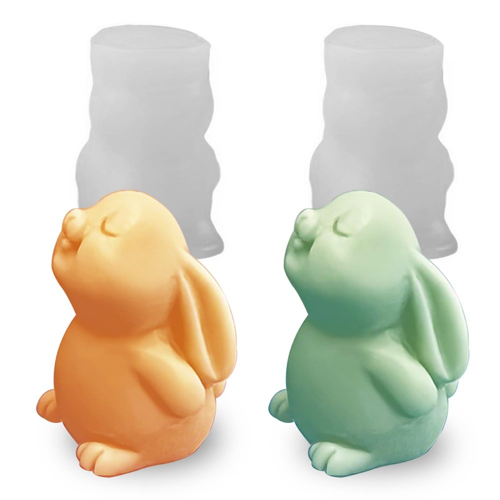Japleed Rabbit Candle Silicone Molds, 2PCS Bunny Chocolate Cake Fondant Decor Mold, 3D Cute Bunny Candle Mold, Rabbit Easter Silicone Molds for Epoxy Resin Soap Wax Craft Home Decor Supplies