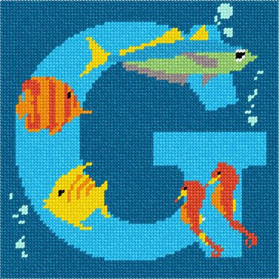Pepita Needlepoint Canvas: Letter G Under The Sea, 7" x 7"