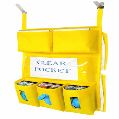 It's Sew EZ PPE Isolation Door Caddy NFPA-701 Fire Retardant Nylon Oxford 200D with Two Stainless Steel Hooks included - Yellow - 8 Pockets