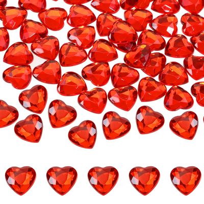 Shapenty 12mm Flat Back Acrylic Heart Rhinestones Crystal Gems for Valentines Day Wedding Decoration Table Scatter DIY Craft Card Jewelry Making, 200PCS (Red)