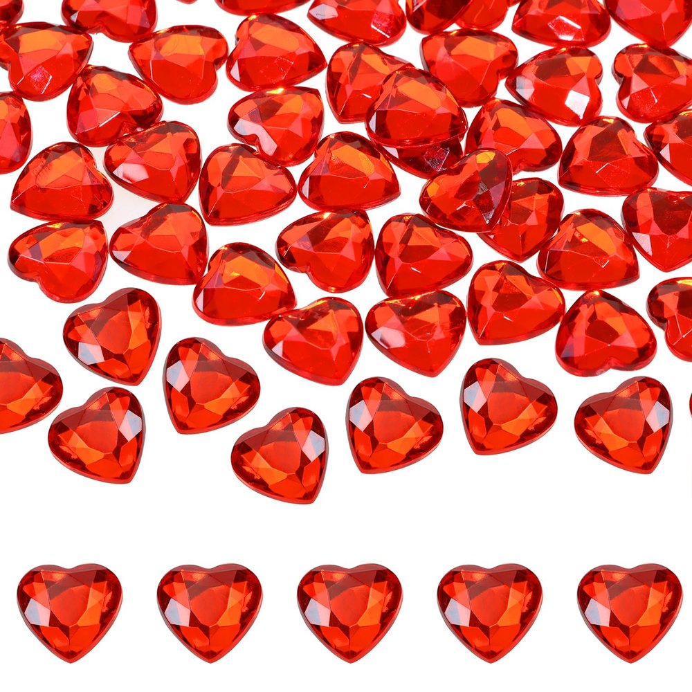 Shapenty 12mm Flat Back Acrylic Heart Rhinestones Crystal Gems for Valentines Day Wedding Decoration Table Scatter DIY Craft Card Jewelry Making, 200PCS (Red)