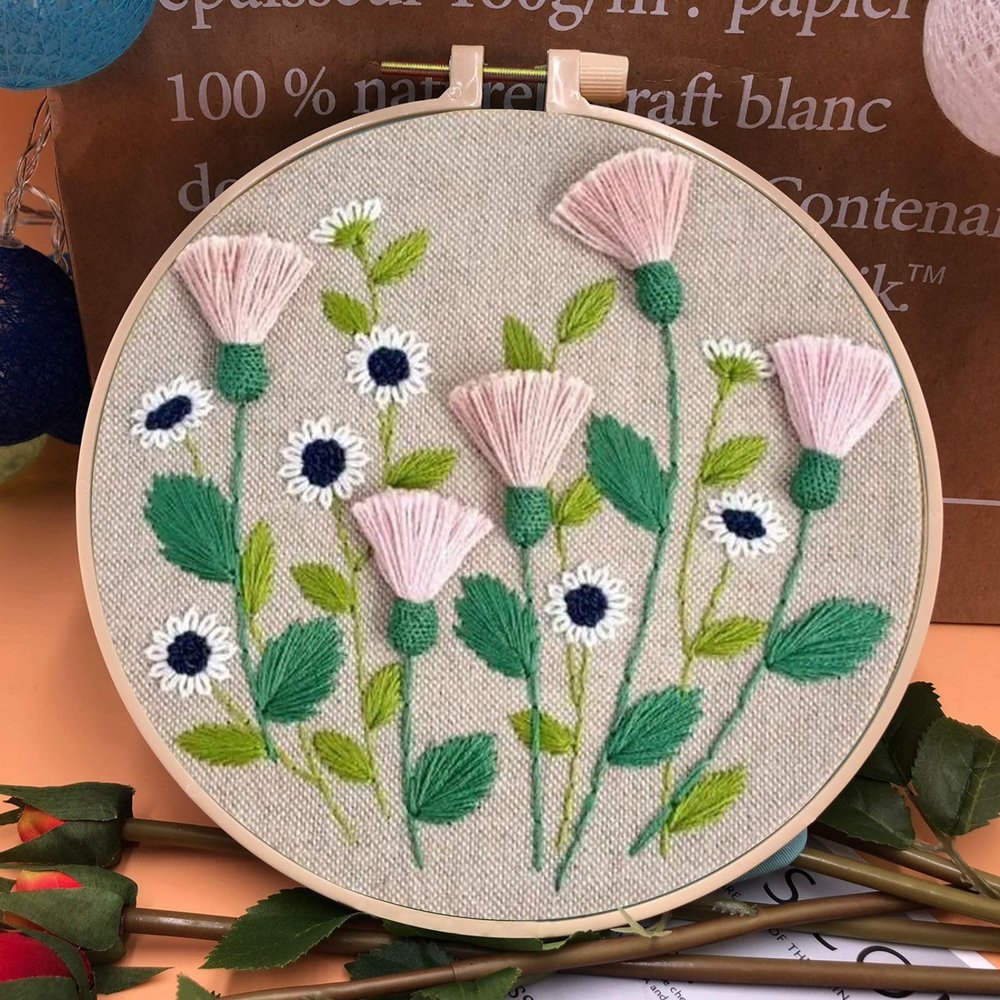 ARTopet DIY Embroidery Kit for Beginners Cross Stitch Kits Hand Embroidery Plant Patterns Embroidery Thread Kit for Craft Lover Hand Stitch with Embroidery Fabric-Plant04