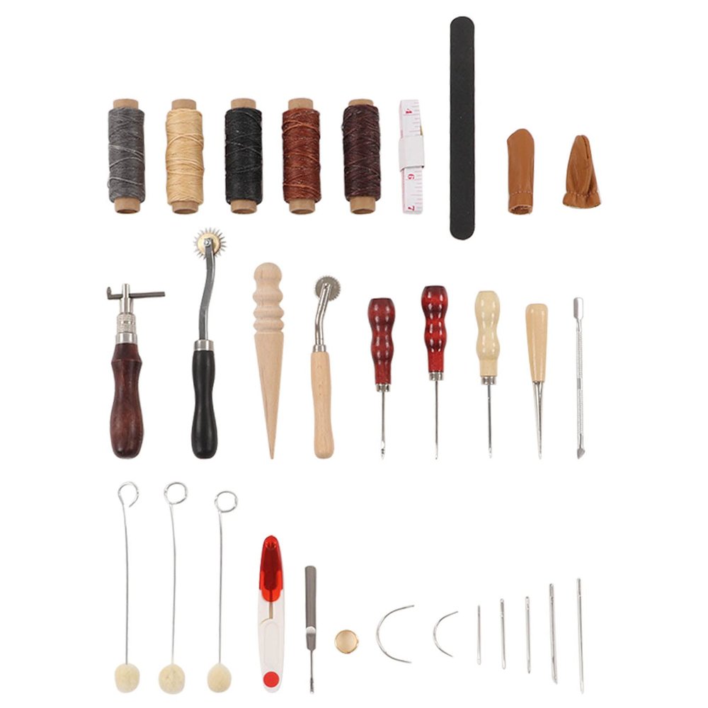 30Pcs Leather Tools Wax Threads Needle Leather Finger Cots Sanding Stick Leather Working Tools Handmade Leather Making Tools Leather Bag Tools for DIY Leather