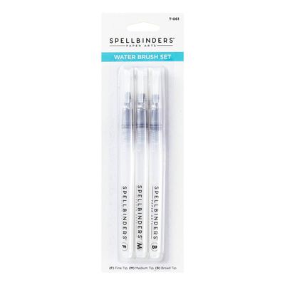 Spellbinders Water Brush Set-3 Pack Watercolor Paintbrush, Clear