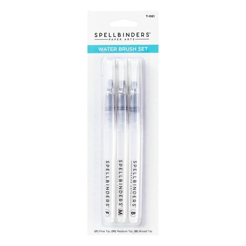 Spellbinders Water Brush Set-3 Pack Watercolor Paintbrush, Clear