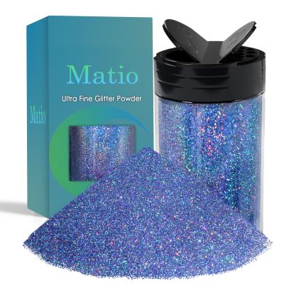 Matio Holographic Fine Glitter, 7.76oz/220g Laser Sapphire Craft Glitter Powder 1/64" Metallic Flakes Chip Iridescent Sequin for Epoxy Resin, DIY Tumblers Body Nail Arts, Candle, Slime, Festival Decor