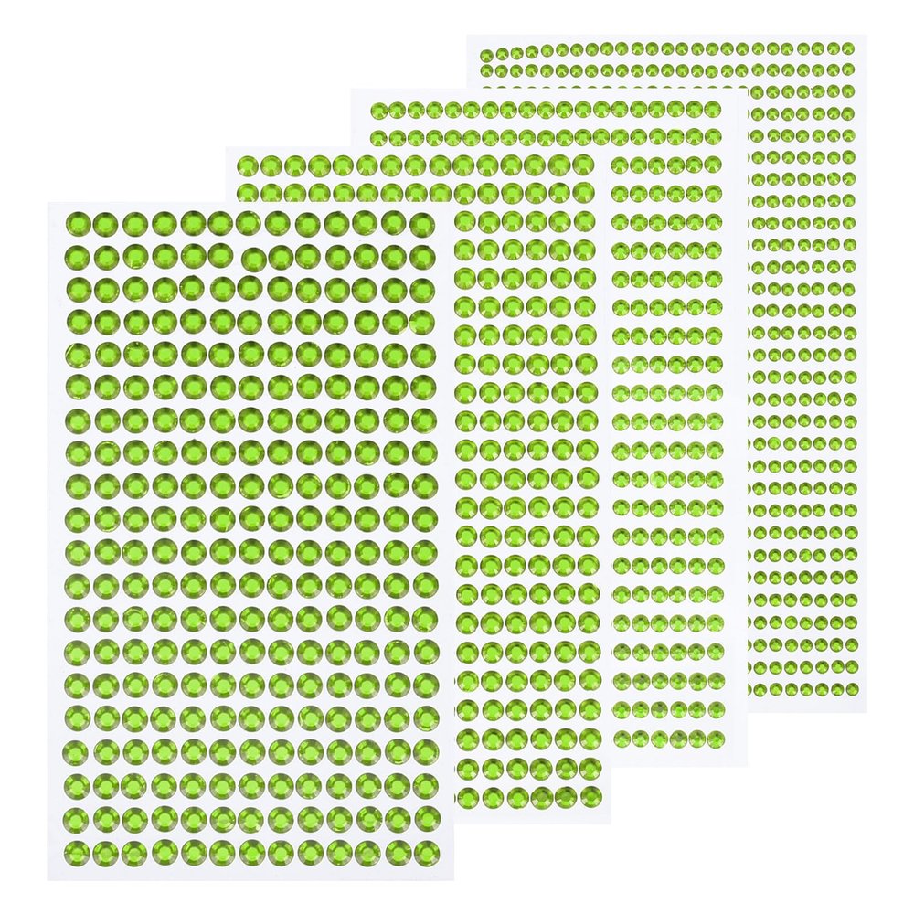 MECCANIXITY 1792 Pcs 4 Sheets Green Rhinestone Stickers 3/4/5/6 mm Self Adhesive Rhinestones Gems for DIY Decoration Craft Face Eye Nails Hair Make Up