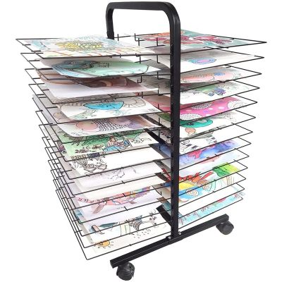 THEGA Art Drying Rack for Classroom - Sided Wire Drying Shelf, 26-Layer Back to Back Double Sided Removable Shelves, Sturdy Paint Drying Rack with Lockable Wheels, Space Saving Rack