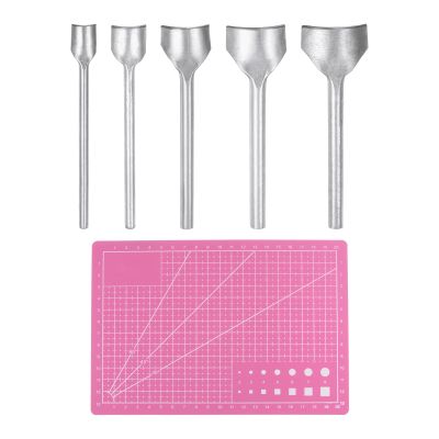 HARFINGTON 5pcs Leather Half Round Cutter 10-30mm 1/4 High Speed Steel Arc Shaped Half Round Leather Punch Leather Punch Tool with A5 Cutting Mat for Strap Belts End Wallet Bag Crafting DIY
