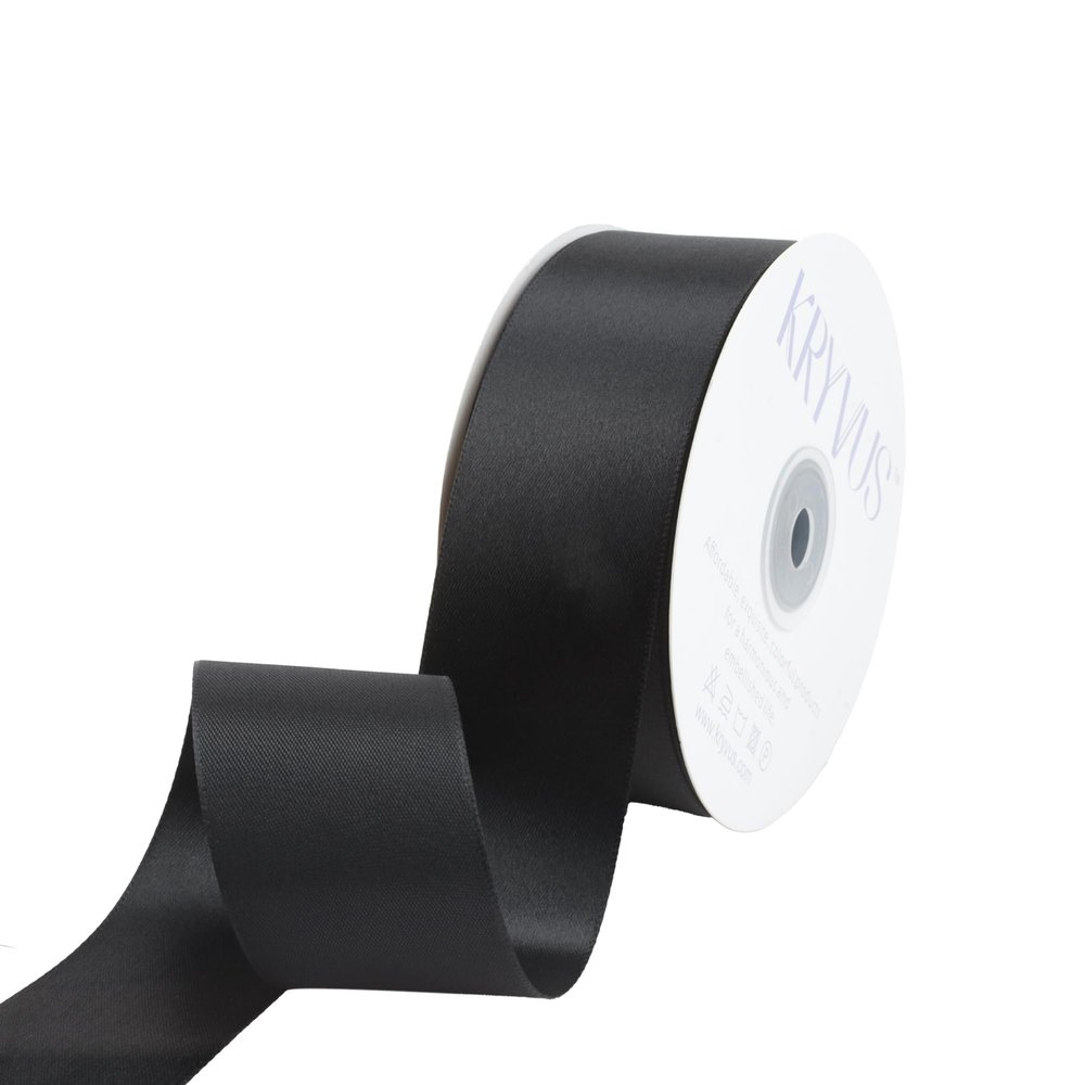Kryvus Black Satin Ribbon, 1-1/2 inch X Continuous 50 Yards, Single Face Polyester Ribbon Perfect for Crafts, Gift Wrapping, Flower Bouquet, Wedding Decor, Bow Making, Sewing, Birthday Party Decor