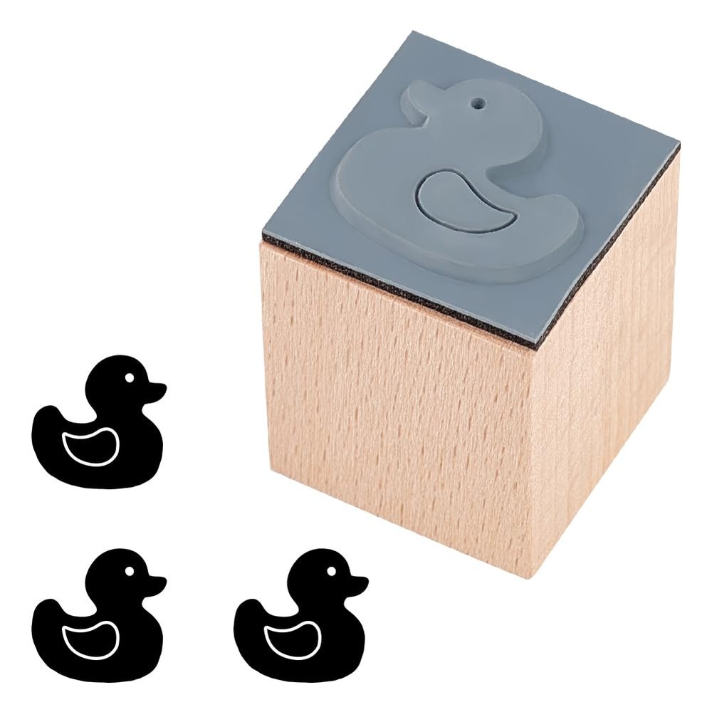 OLYCRAFT Duck Wooden Rubber Stamp 1 Inch Square Wooden Stamps with Handle 32mm/1.3 Inch Thick Vintage Rubber Stamps Small Mini Stamp for Scrapbooking Card Making Planner DIY Craft
