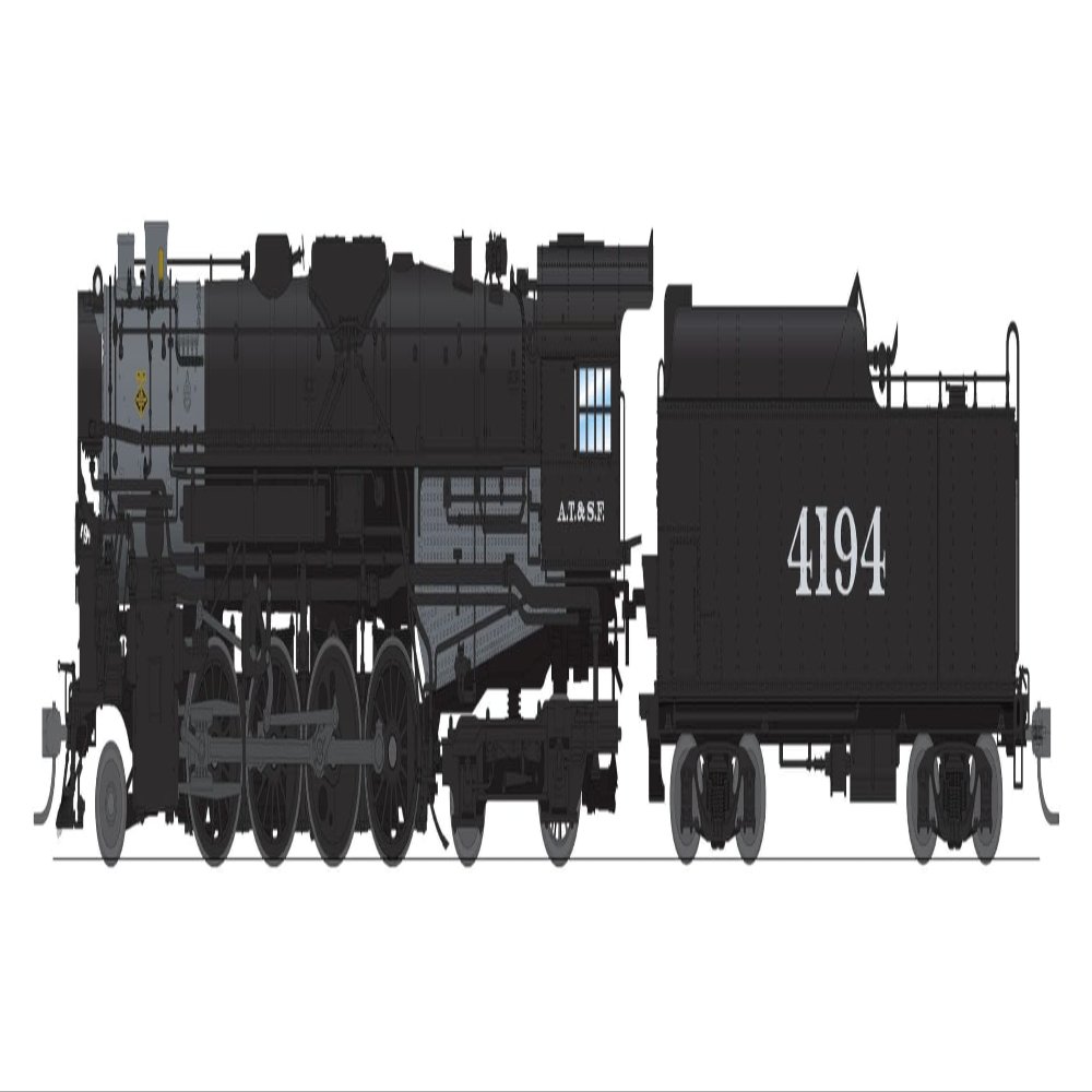 Broadway Limited 7847 ATSF 2-8-4 Berkshire, T1a #4195, 4-axle Tender, Disk Main Driver, No-Sound/DCC-Ready, HO Scale
