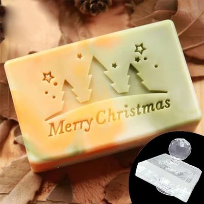 JAGTRADE Acrylic Transparent Soap Stamp Christmas Theme Pattern Soaps Embossing Stamp Hnadmade Soaps Making Tools Accessories, 5x4 cm, With Handle