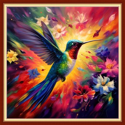 Dimxvean Stamped Cross Stitch Kits,Cross Stitch Kits for Adults Beginners,Embroidery Kits Full Range of Cross Stitch Stamped Kits Needlepoint Kits Cross Stitch Patterns-Hummingbird Flowers 18x18 inch