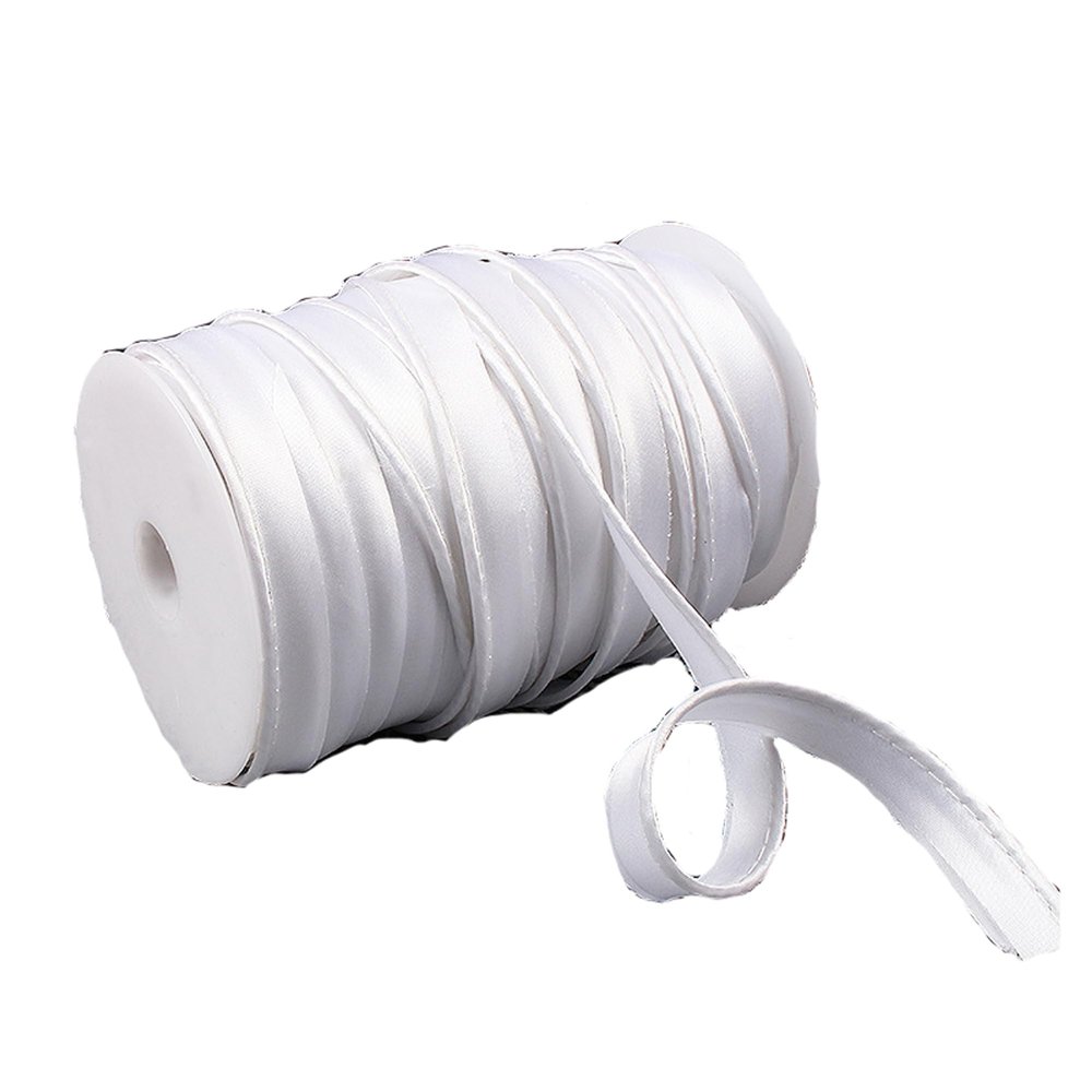 LYRACCES 1/2 Inch Satin bias Tape with Lip Cotton Fabric Cord Edge Rope Ribbon Upholstery Sewing Piping Trims Pack of 87yards (White #11)