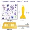 WANDIC 12 Sheets Rub On Transfer Stickers Purple Flower Decals Waterproof Decals for Journal Album, Furniture, Craft, DIY Scrapbooking view 2
