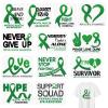 WANDIC 12 Pcs Green Ribbon Iron On Stickers Waterproof Decals Liver Cancer Mental Health and Environmental Protection Awareness Stickers for Clothing view 1