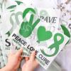 WANDIC 12 Pcs Green Ribbon Iron On Stickers Waterproof Decals Liver Cancer Mental Health and Environmental Protection Awareness Stickers for Clothing view 4