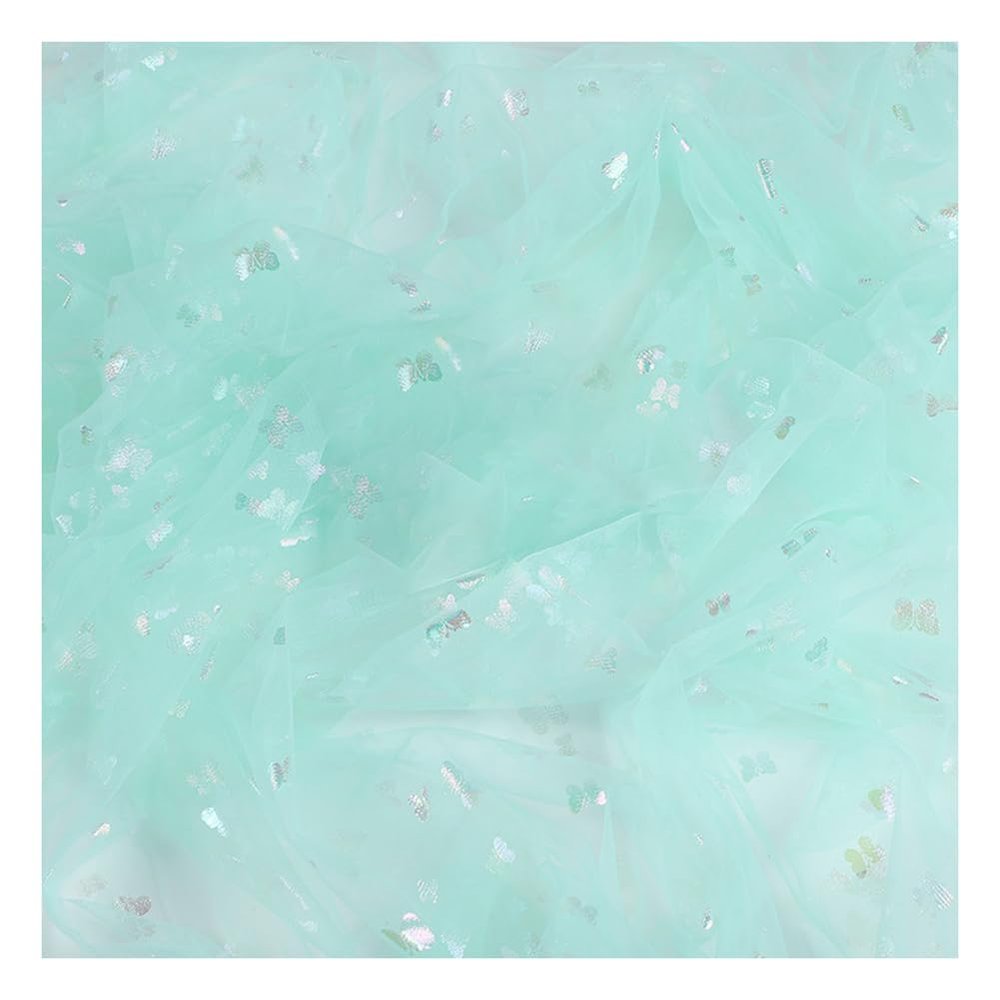 homeemoh Glitter Butterfly Bronzing Tulle Fabric 59" by 39" Shiny Sewing Mesh Lace Fabric for Dress Making Handmade Crafts Party Decoration (Mint Green)